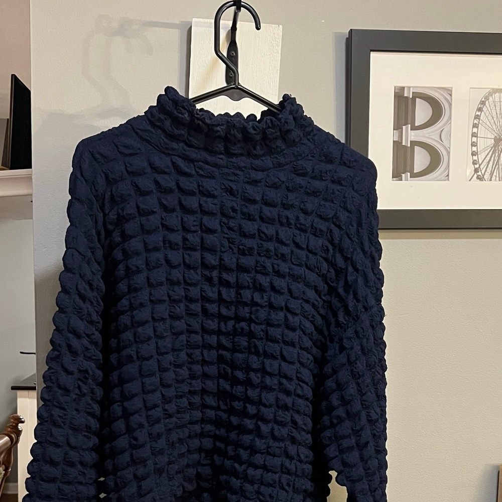 Zara Navy Textured Cowl Sweater
